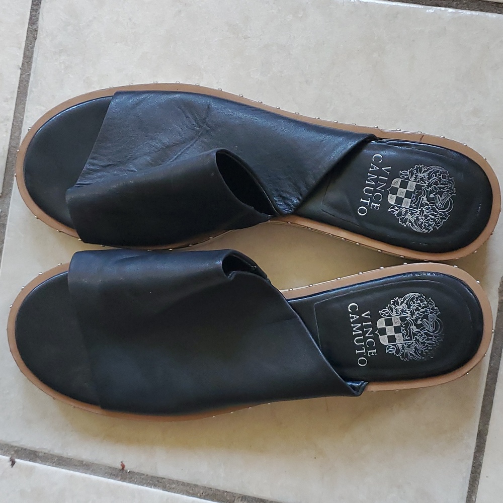 Vince Camuto Black Leather Slide Sandals